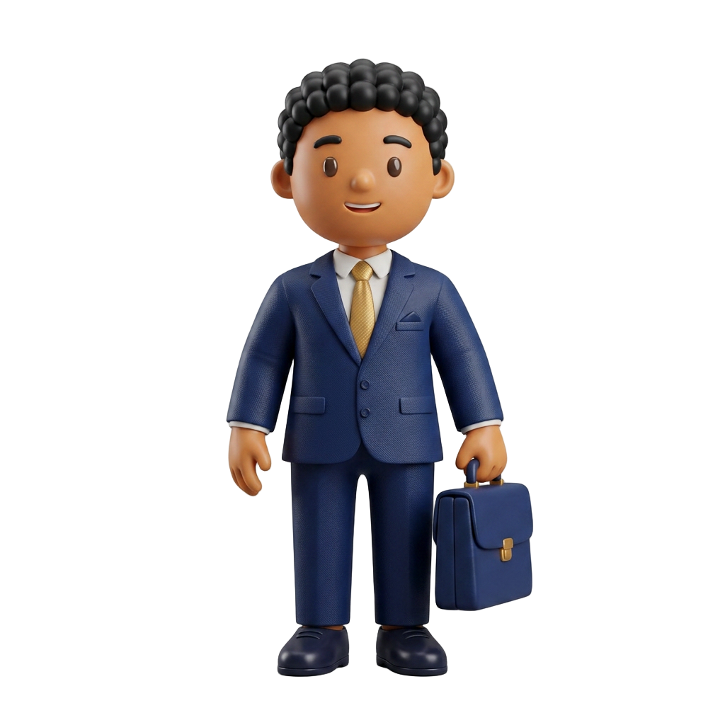 An employer in a suit holding a briefcase